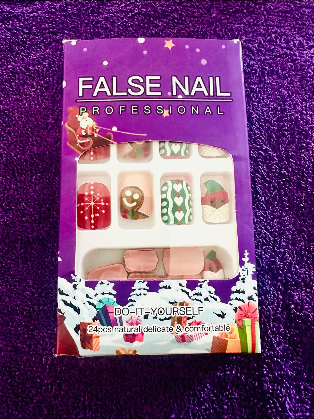 False Nail Professional Holiday Press-On Set - Purple Packaging